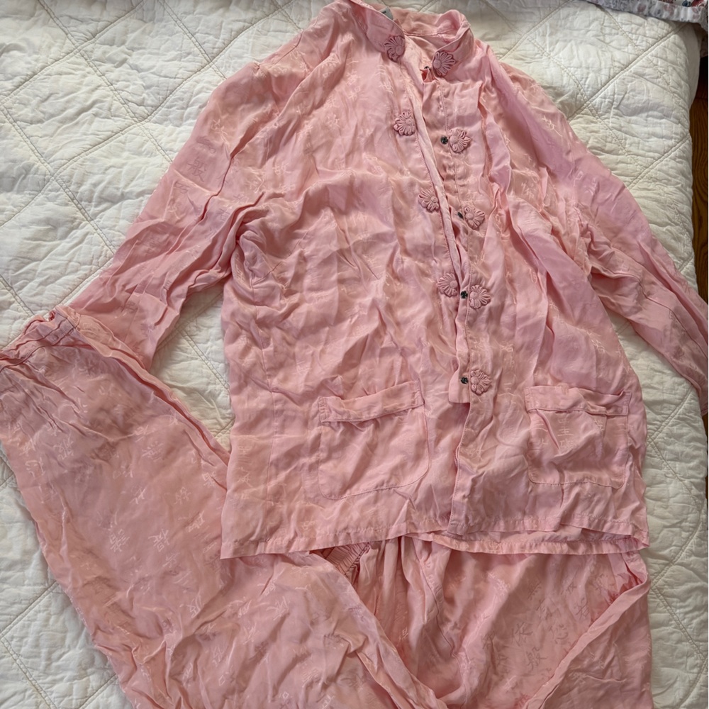 Vintage Chinese Silk Elegant Pink Women's Sleepwear Set